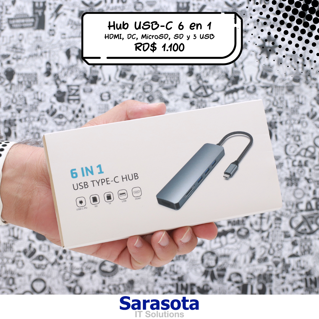 accesorios para electronica - HopDay Hub USB-C 6 en 1 (HDMI, SD, microSD)