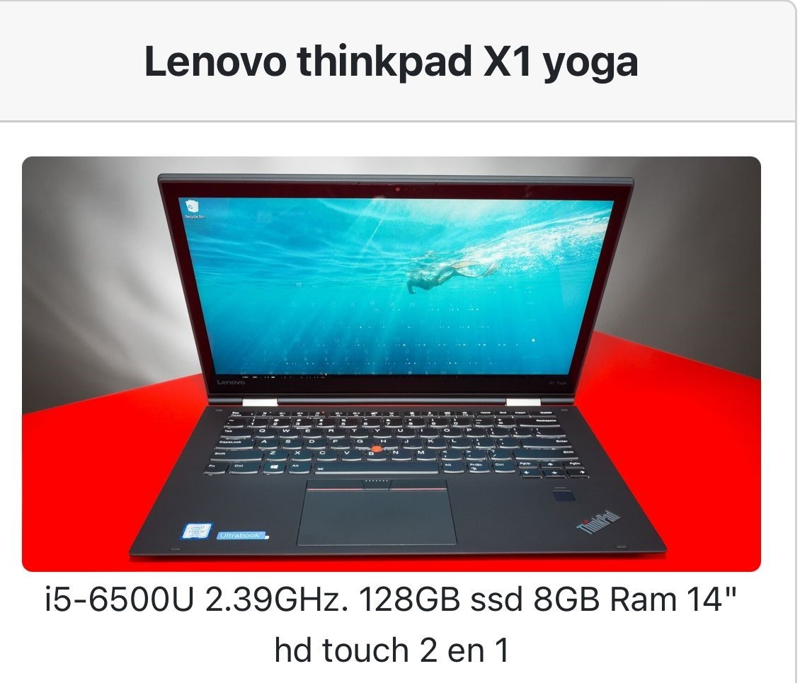 computadoras y laptops - LENOVO THINKPAD YOGA X1 i5-6500U 2.39GHz. 128GB ssd 8GB Ram 14"
 5