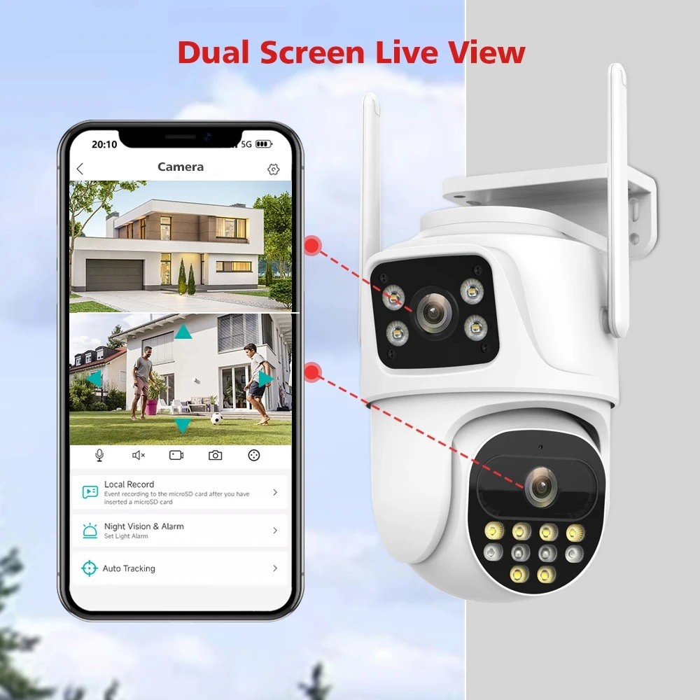 camaras y audio - Camara de Seguridad Doble Lente PTZ Wifi 4MP Con Giro 360 y Seguimiento Intelige