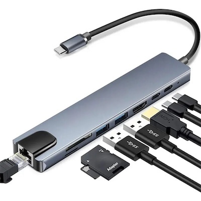 accesorios para electronica - Adaptador USB-C 8 en 1 para MacBook iPads Tablets TV & Laptop  1