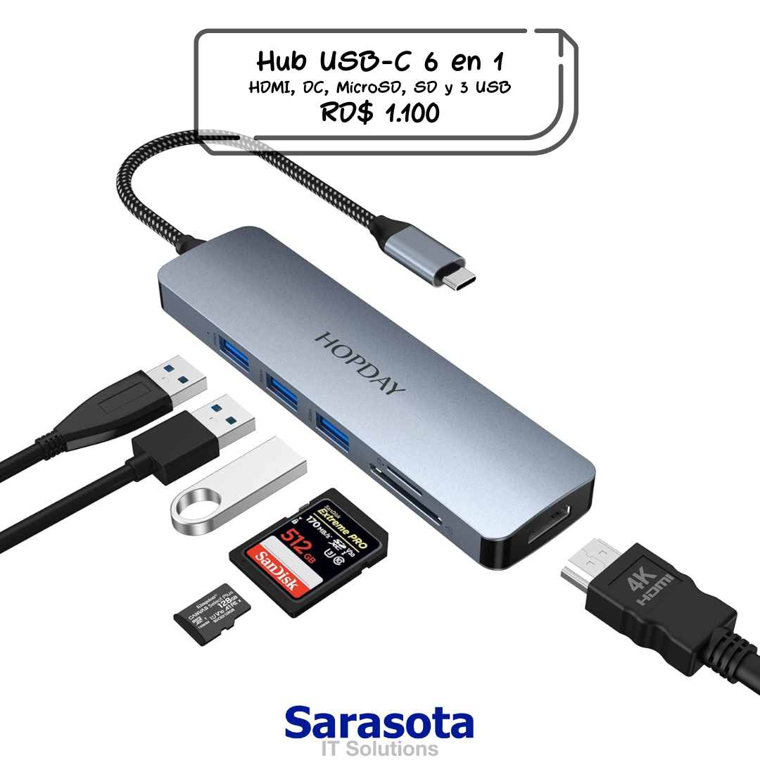 accesorios para electronica - HopDay Hub USB-C 6 en 1 (HDMI, SD, microSD) 2