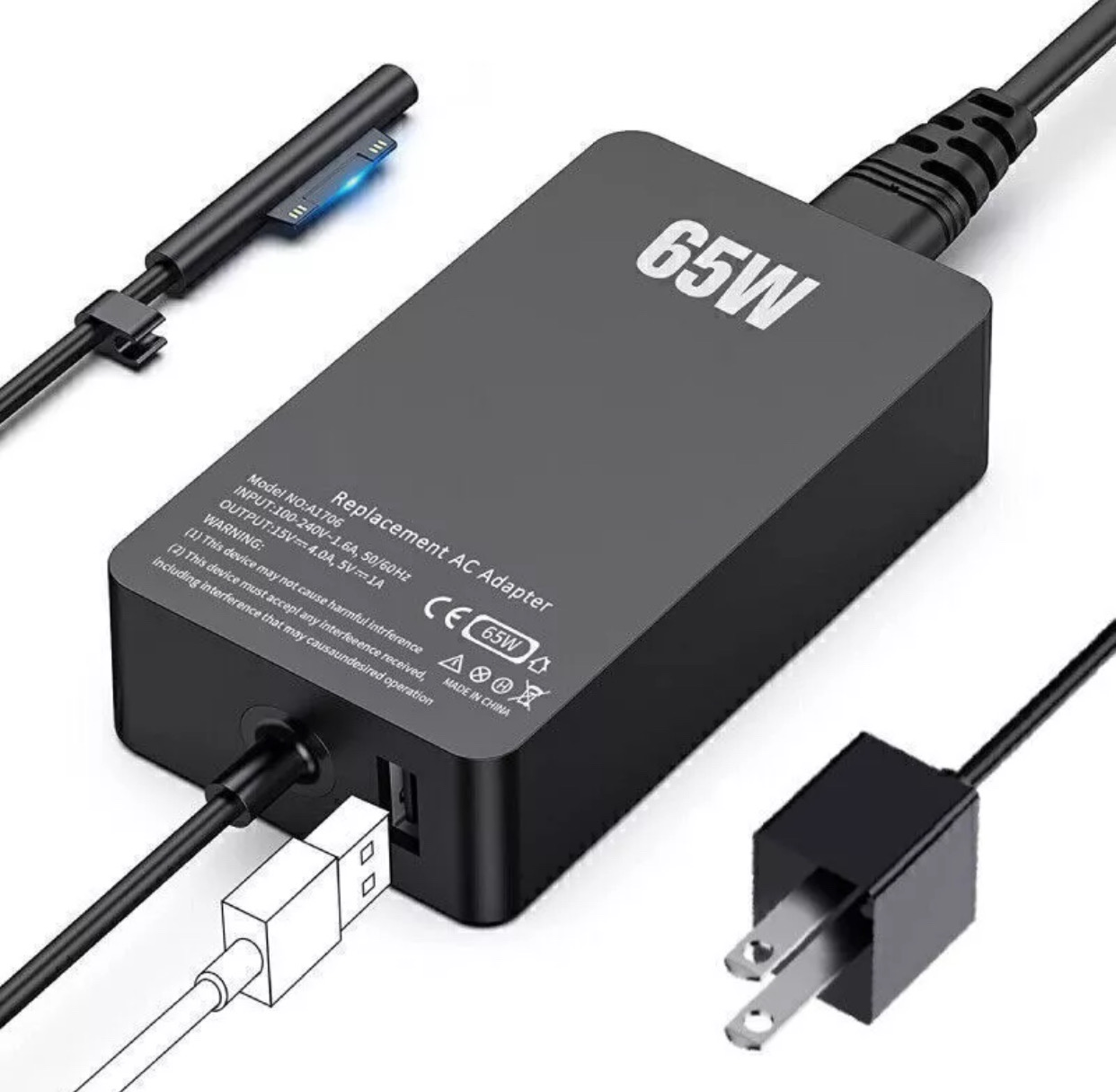 accesorios para electronica - Laptop Charger 65W Adapter Compatible for Microsoft Surface Pro 9/8/X/7/6/5/4/3 1