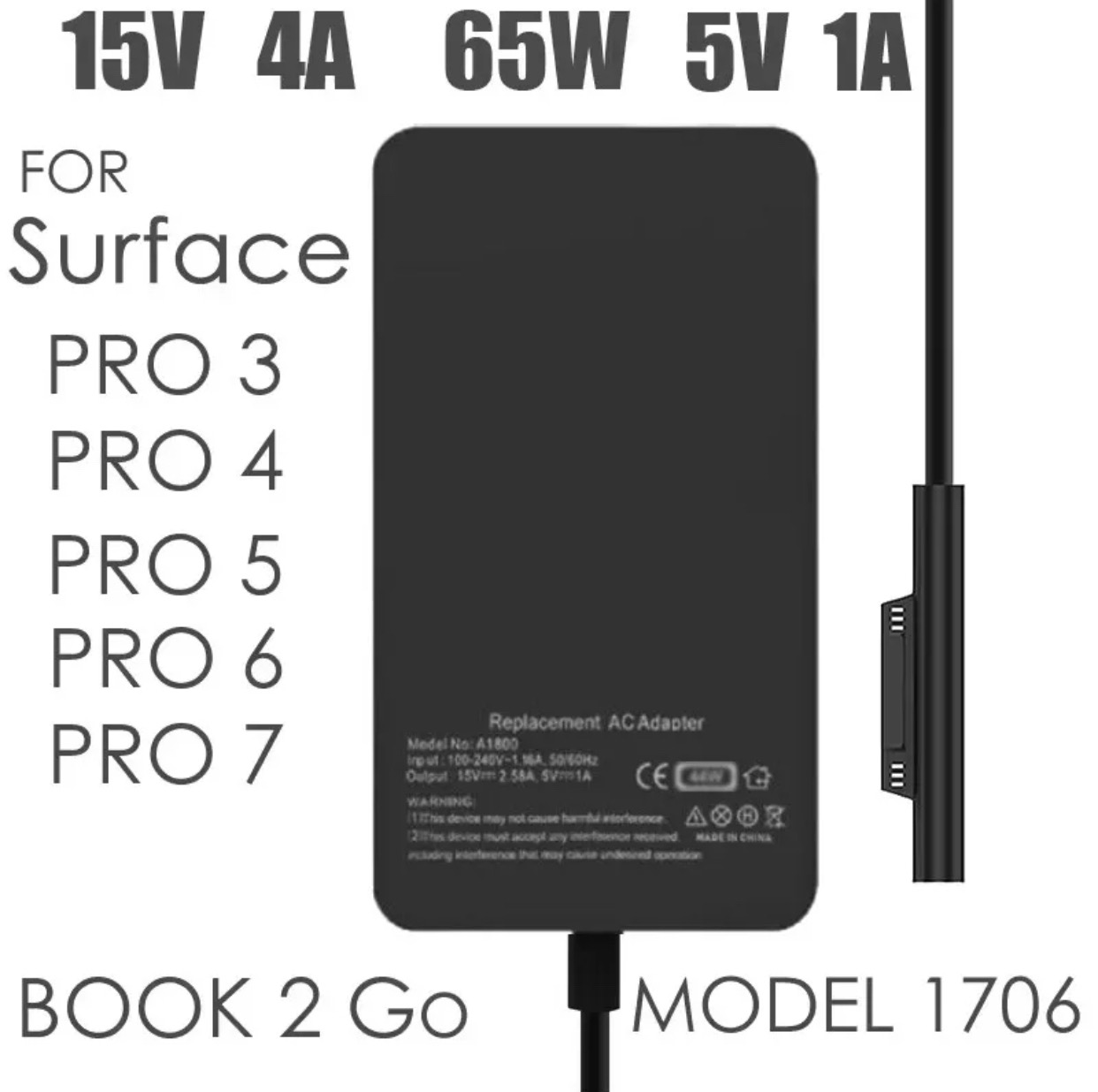 accesorios para electronica - Laptop Charger 65W Adapter Compatible for Microsoft Surface Pro 9/8/X/7/6/5/4/3