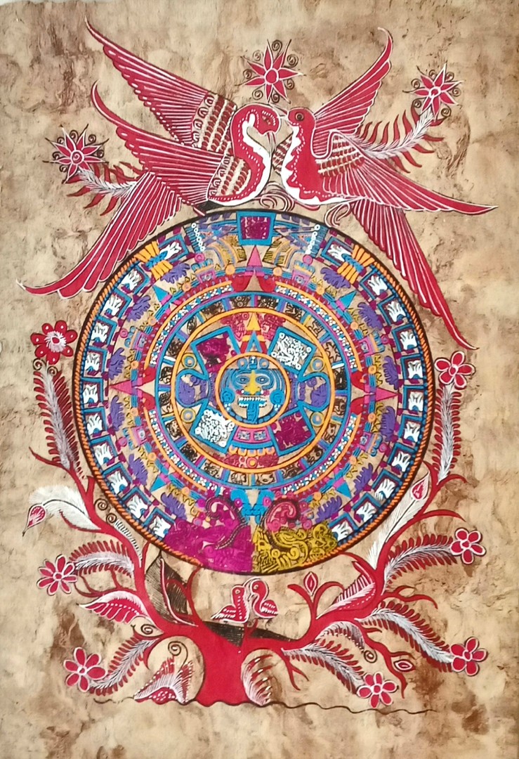 decoración y accesorios - Pintura artesanal mexicana en papel de amate. Lámina poster cuadro  1