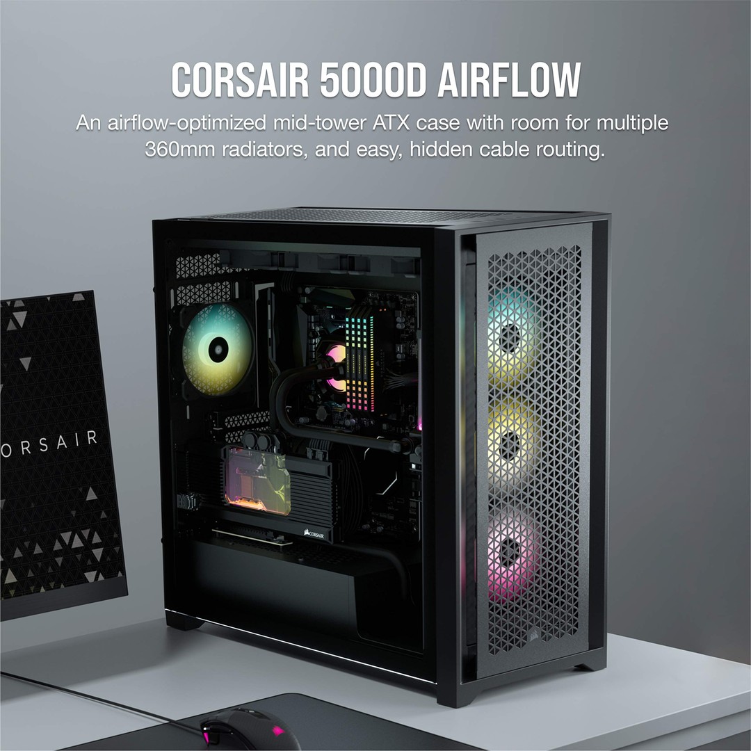 computadoras y laptops - CASE CORSAIR 5000D RGB AIRFLOW, MID TOWER, BLACK, 7 EXPANSION SLOT 0