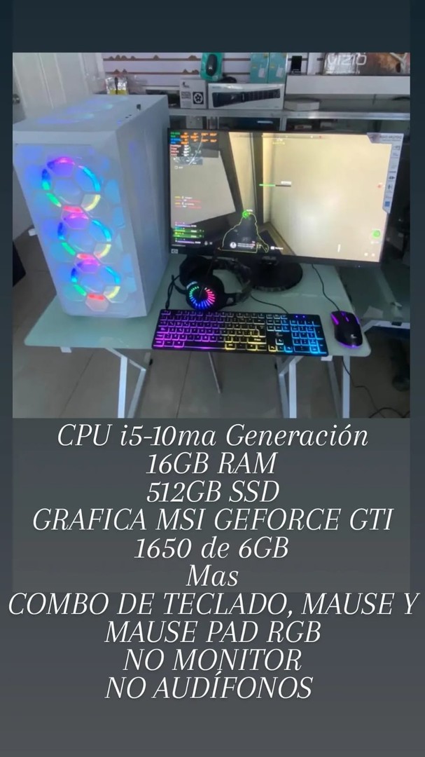 computadoras y laptops - CPU i5-10ma, 16GB Ram, 512GB SSD, GRAFICA GEFORCE 1650 6GB, Teclado y Mause RGB