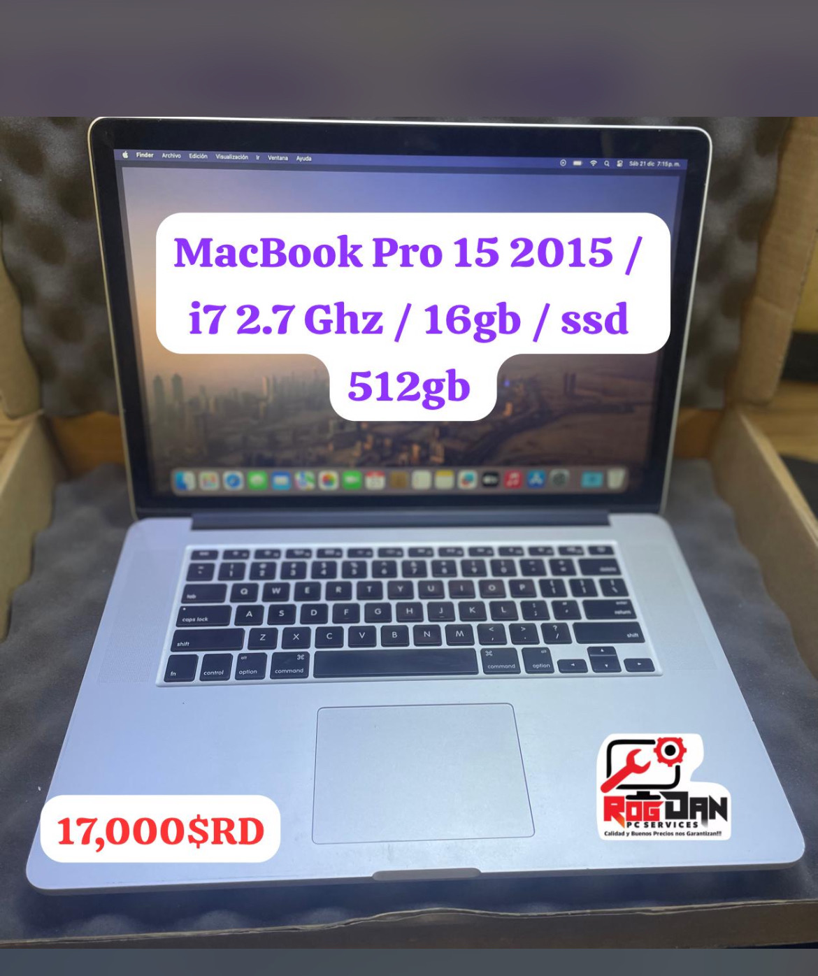 computadoras y laptops - vendo MacBook Pro 15 2015 
i7 2.7ghz / 16gb / ssd 512 