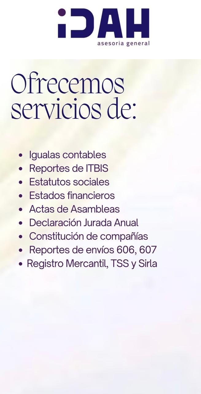 servicios profesionales - Asesoría y consultoría empresarial
Trabajamos con Carnet de Exensión ITBIS  2