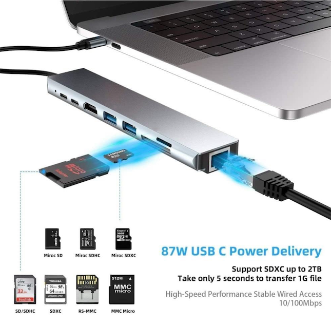 celulares y tabletas - Adaptador USB C 3.1 de 8 Puertos  8