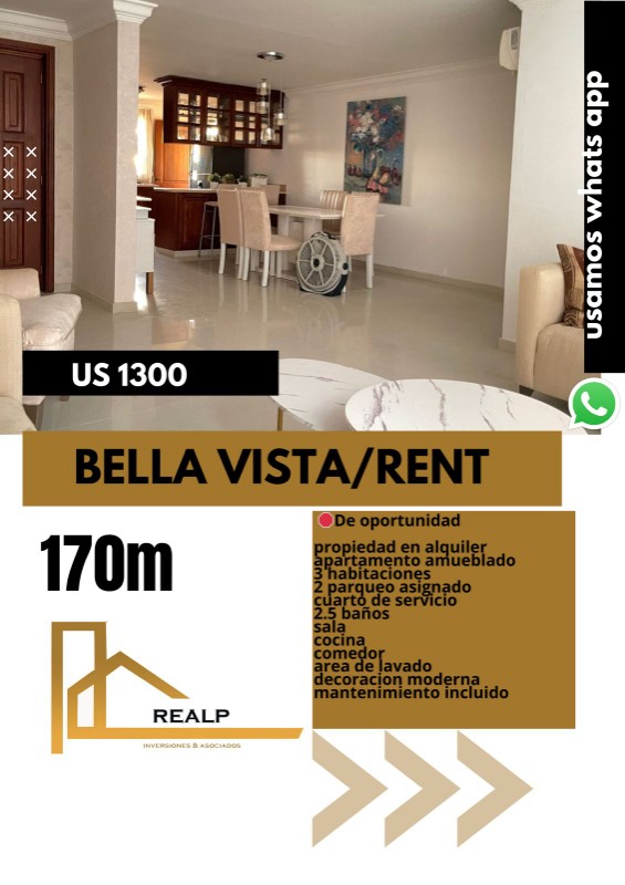 apartamentos - Apartamento amoblado bella vista 3 hab