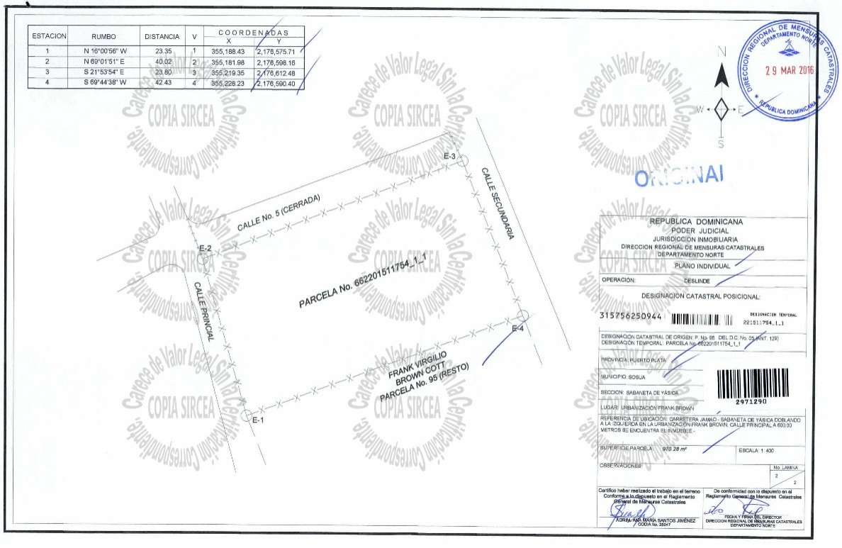 solares y terrenos - Solar deslindado de 970 Metros cuadrado tiene 40X23 más o menos. 