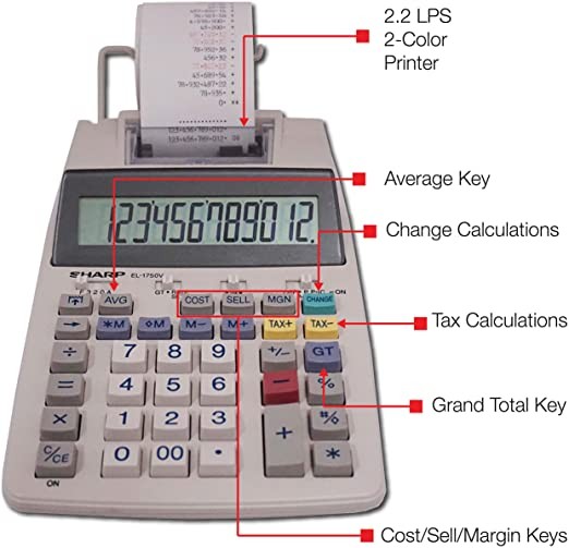 computadoras y laptops - MAQUINA SUMADORA SHARP EL-1750, 12 DGTOS,CON PAPEL