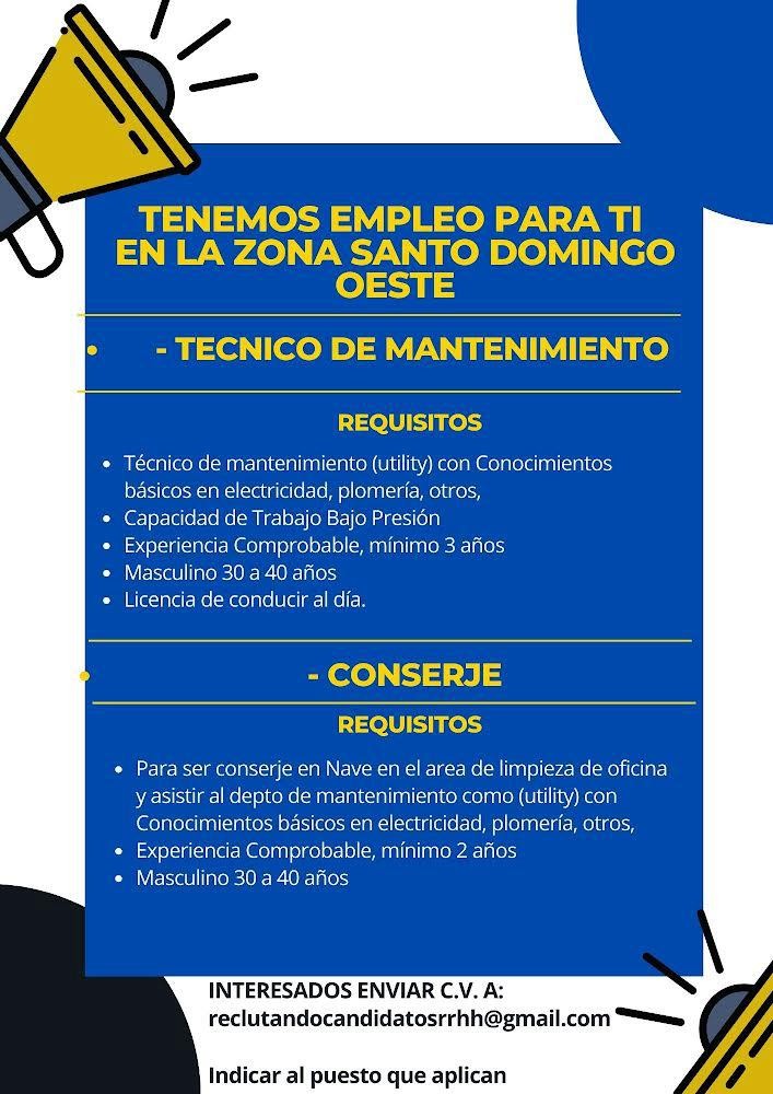 empleos disponibles - Encargado de Mantenimiento Santo Domingo Oeste 1