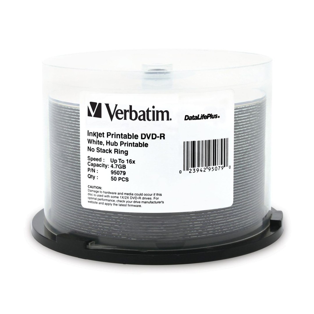 impresoras y scanners - DVD-R VERBATIM DATALIFEPLUS 16X, 4.7GB, BLANCO INKJET PRINTIABLE SPINDLE, 50PK