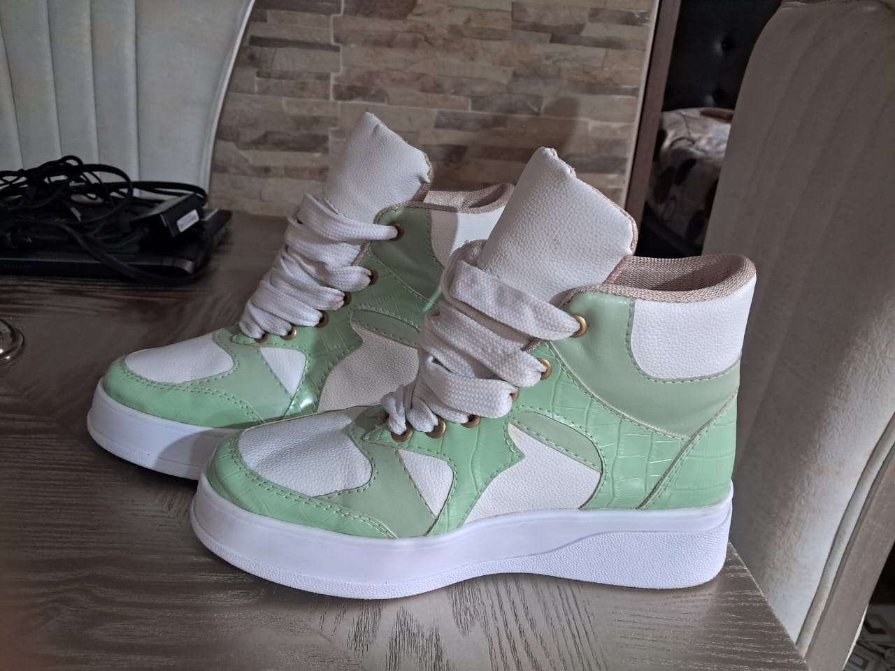 zapatos para mujer - Tennis Tipo Botín (Beige-Verde Pastel)