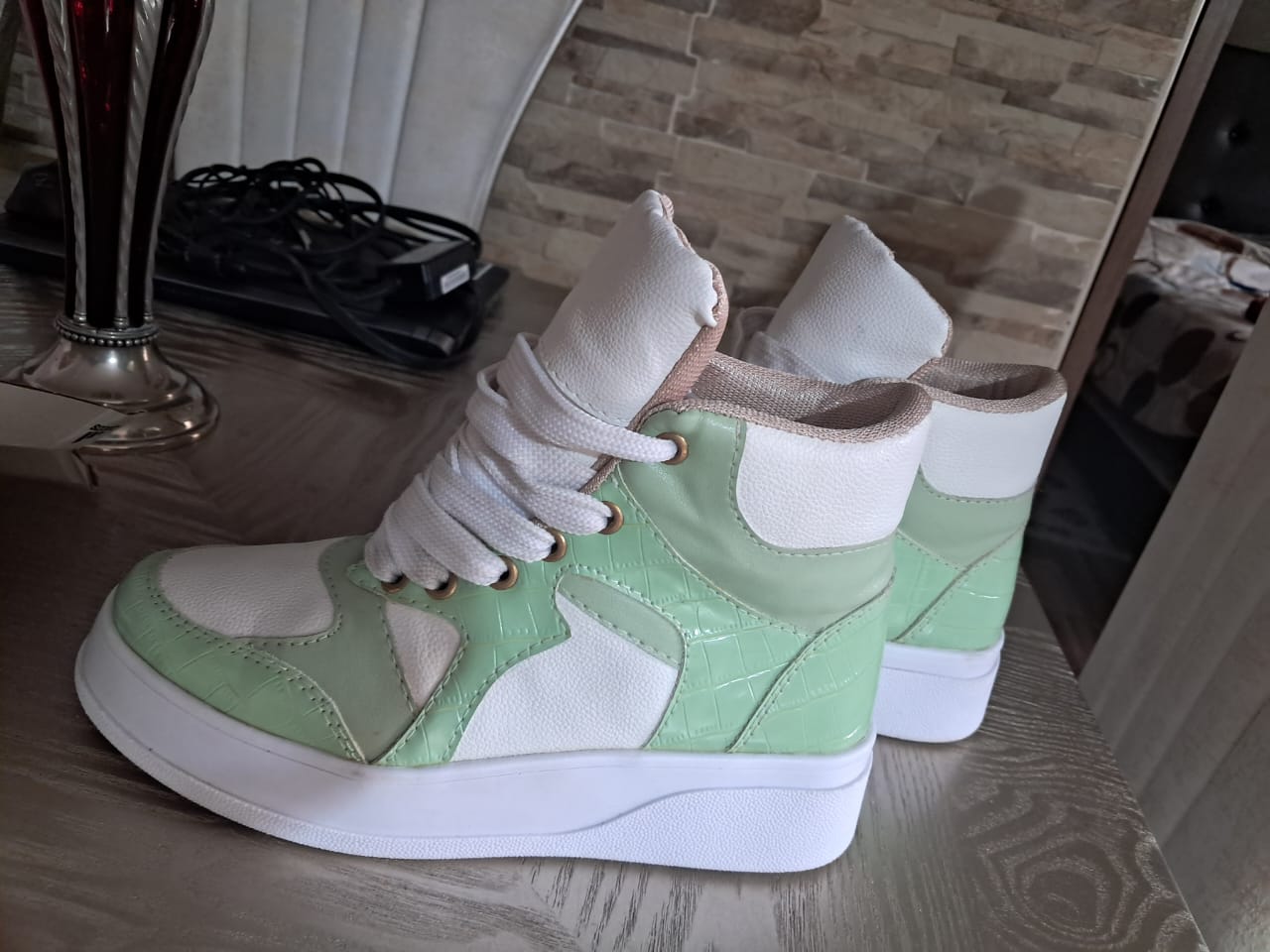 zapatos para mujer - Tennis Tipo Botín (Beige-Verde Pastel) 1