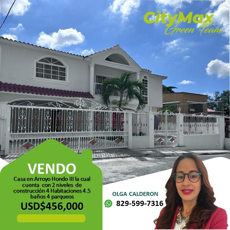 casas - Casa en venta en Arroyo hondo III
con 2 niveles 4 habitaciones 4.5 baños 1