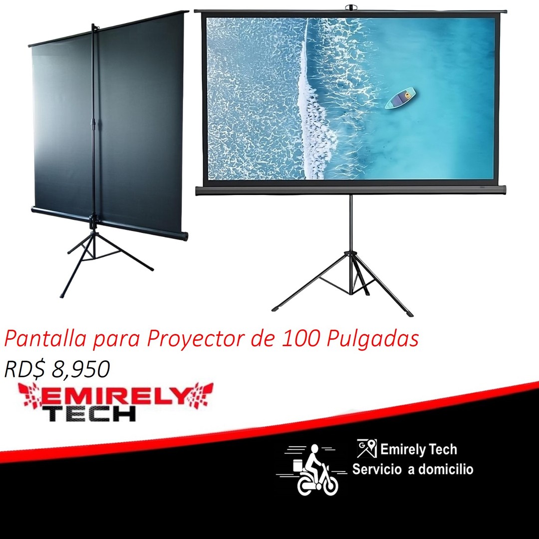 accesorios para electronica - Pantalla para proyector 100 pulgadas lona blanca de cine con soporte ajustable 0