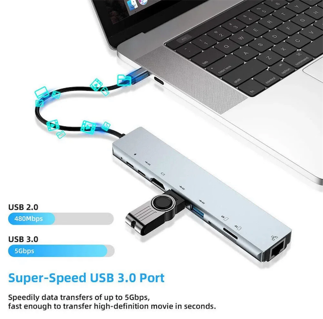 accesorios para electronica - Adaptador USB-C 8 en 1 para MacBook iPads Tablets TV & Laptop  4
