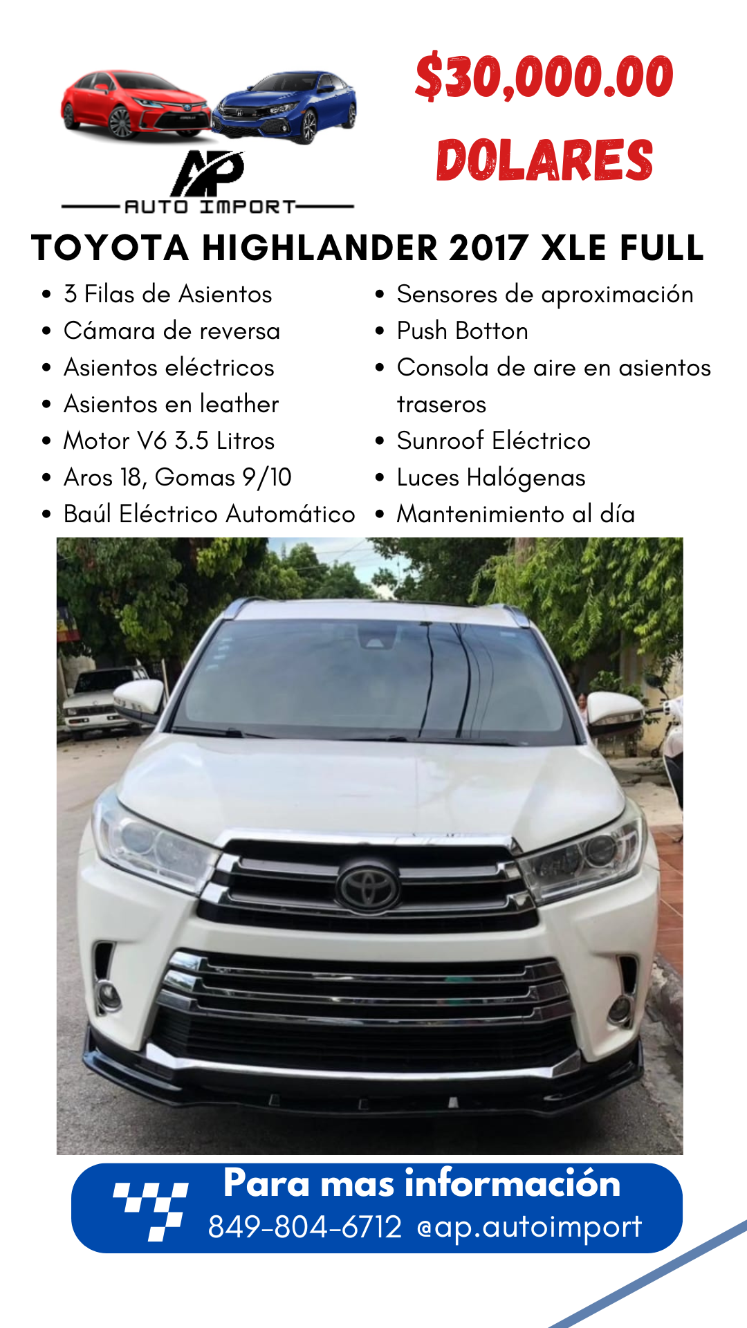 jeepetas y camionetas - TOYOTA HIGHLANDER 2017 XLE FULL