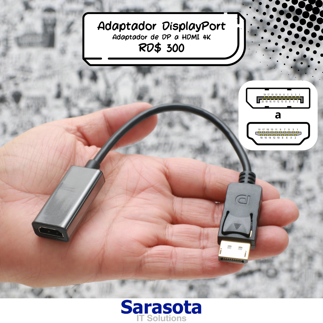 accesorios para electronica - Adaptador de DisplayPort a HDMI resolución 4K DP