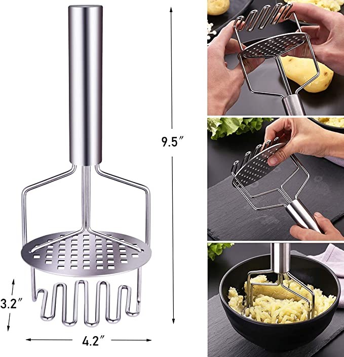 cocina - majador de papas de acero inoxidable, doble prensa, herramienta para triturar  2
