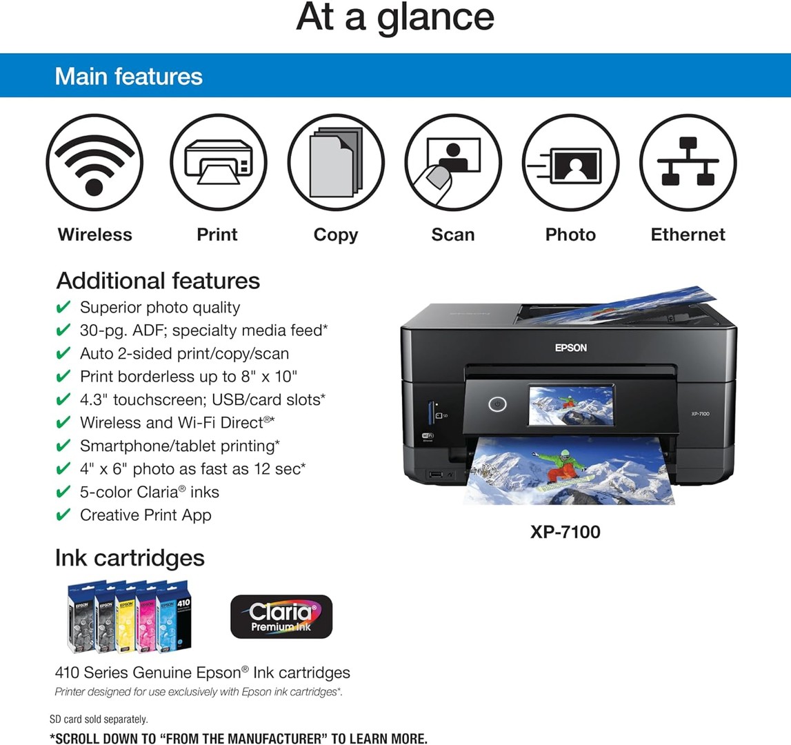 impresoras y scanners - Impresora Epson XP-7100 Expression de fotografía a color Premium Wireeles, usb 3