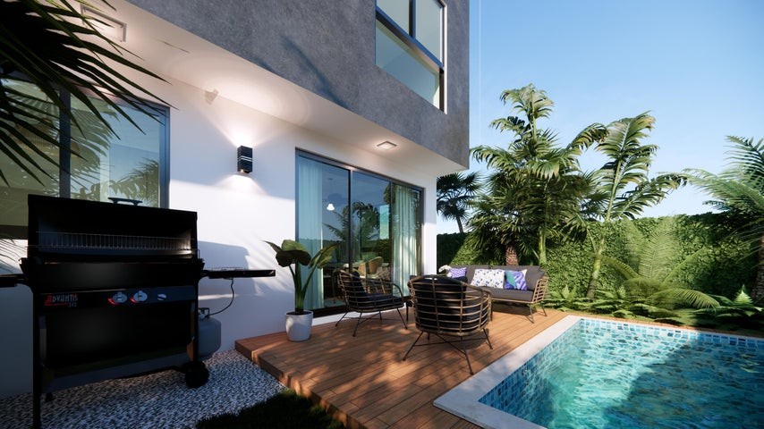 casas - Proyecto en venta Punta Cana #23-1036 tres dormitorios, jardín con piscina priva 4
