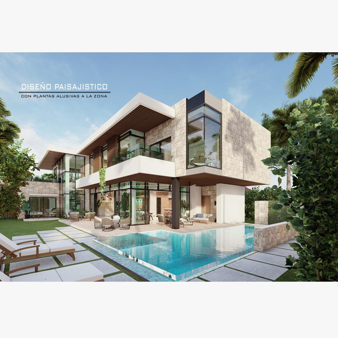 casas vacacionales y villas - Moderna Villa 4 Habitaciones con Gran Piscina en Cap Cana Caleton