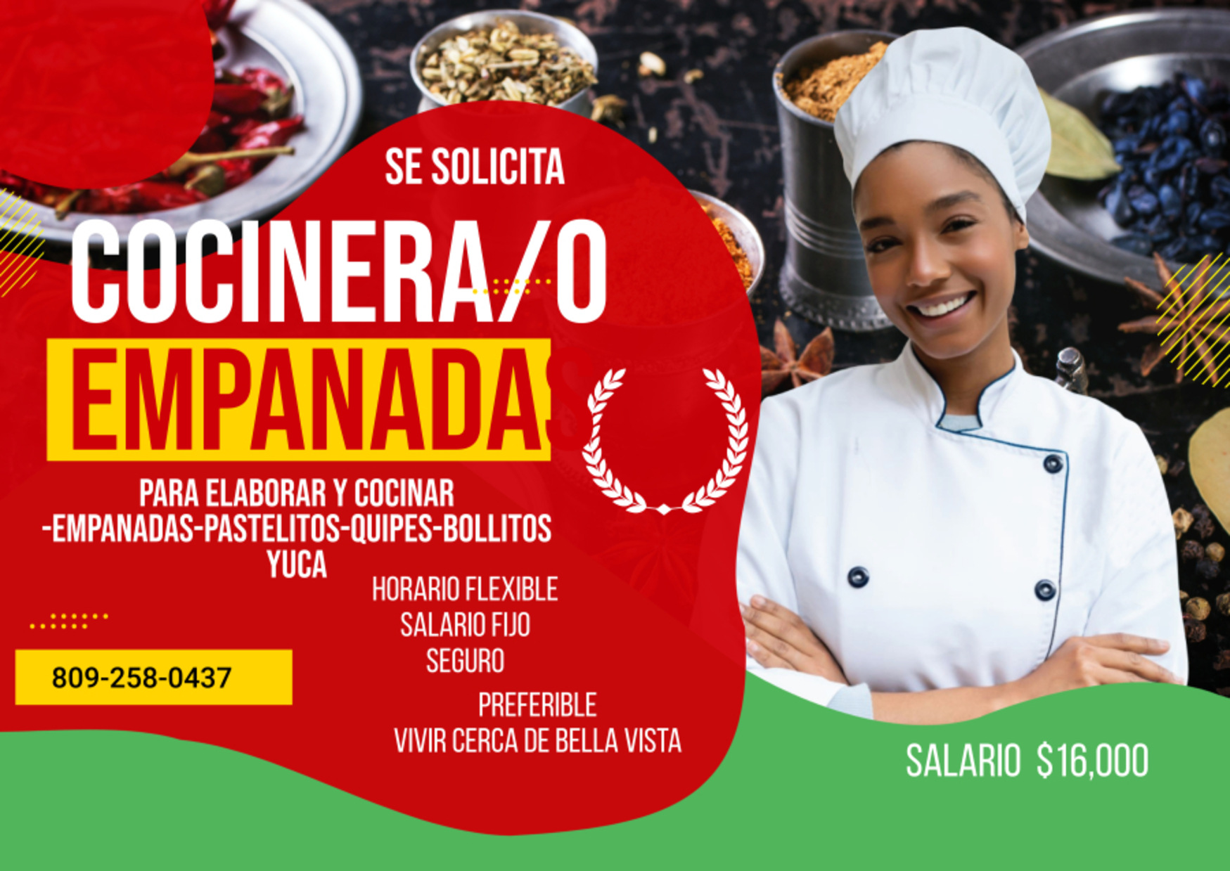 empleos disponibles - Se solicita cocinera de empanadas