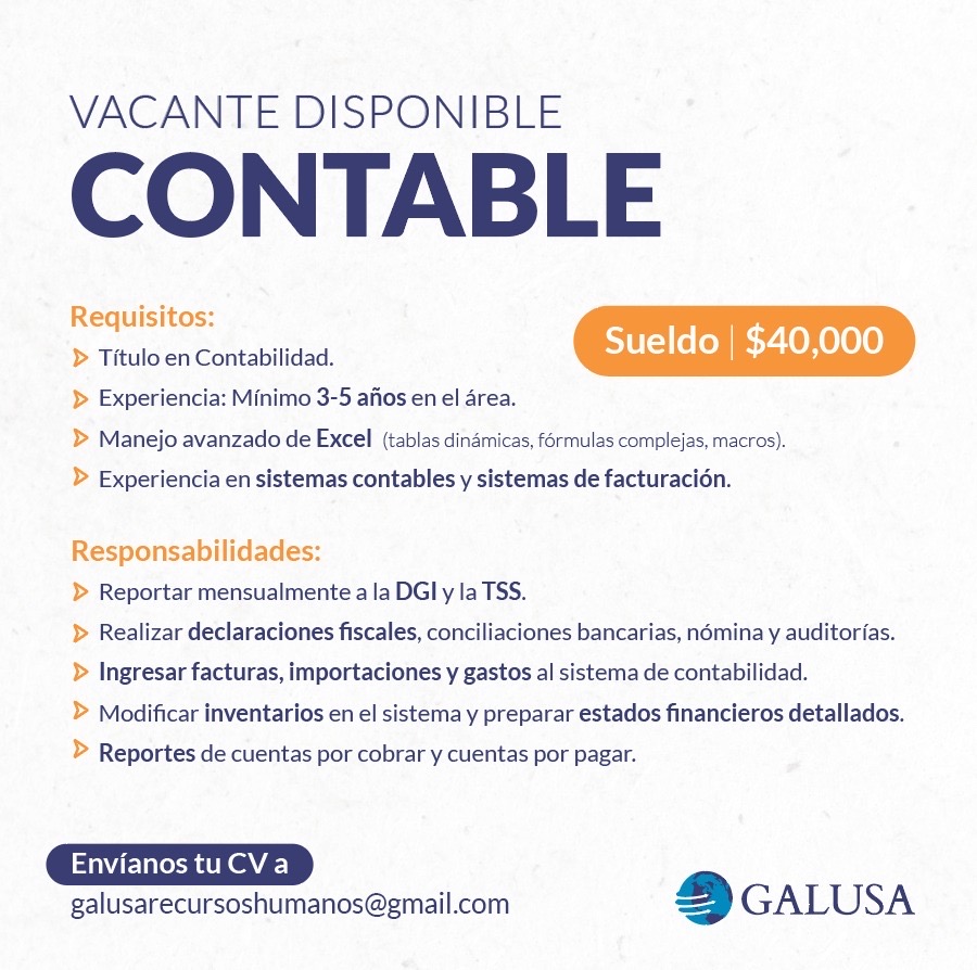 empleos disponibles - VACANTE DISPONIBLE PARA CONTABILIDAD 