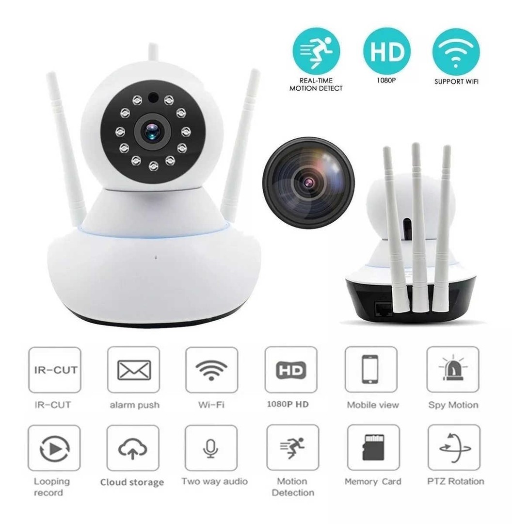 camaras y audio - Cámara wifi vigilancia V380 tres antena (para mayor alcance)
no necesitas dvr