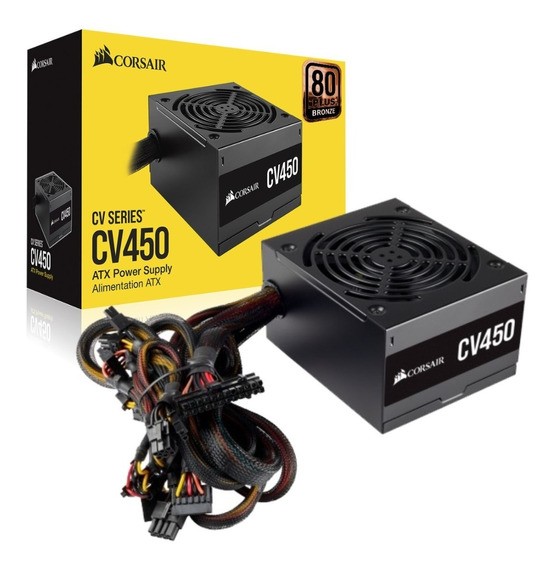 computadoras y laptops - POWER SUPPLY CORSAIR 450 WATTS, 80 PLUS BRONZE (450CV), CONECTORES PCI-E X2, SAT