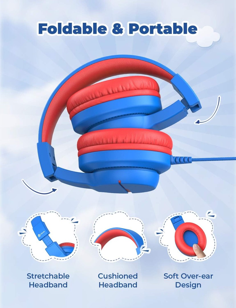 camaras y audio - iClever Auriculares para niños, volumen seguro 85/94 dB, sonido estéreo con mic 5