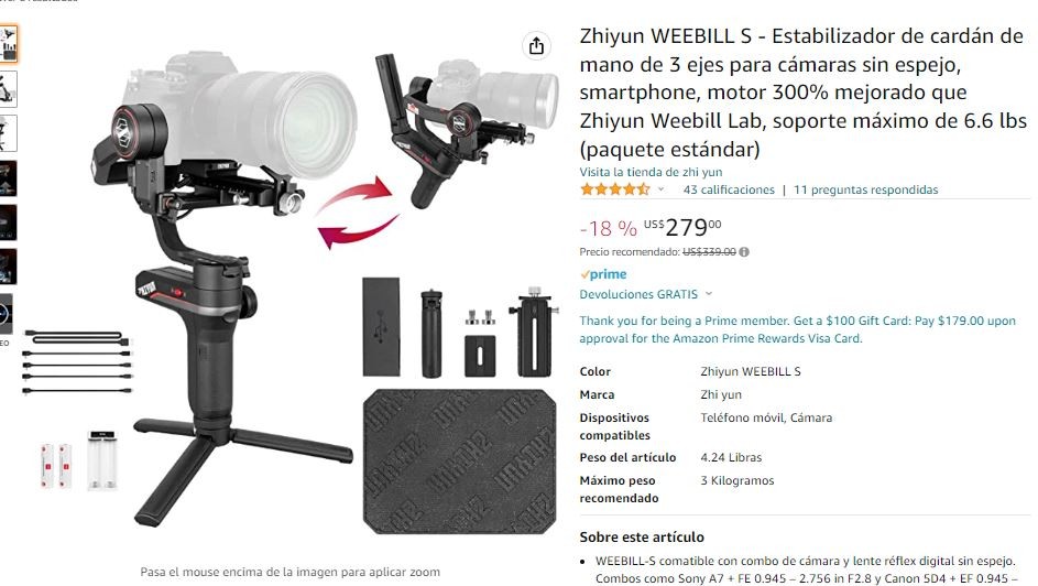 camaras y audio - Gimbal Weebill S, Manubrio y Soporte  Vertical para Cámaras DSLR. 5