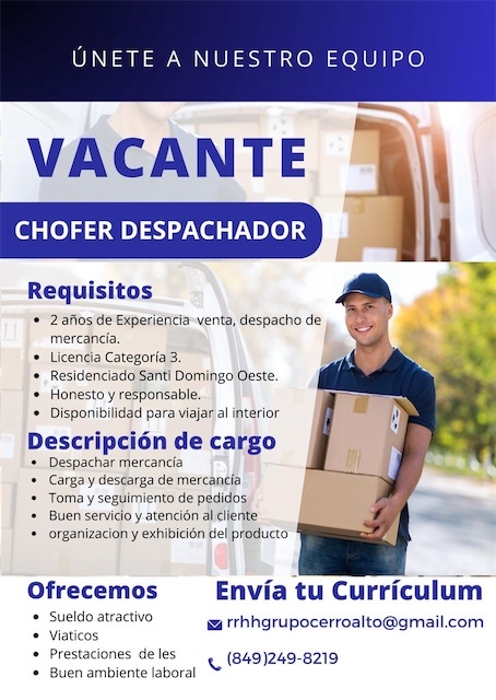 empleos disponibles - Chofer/Vendedor Ranchero 