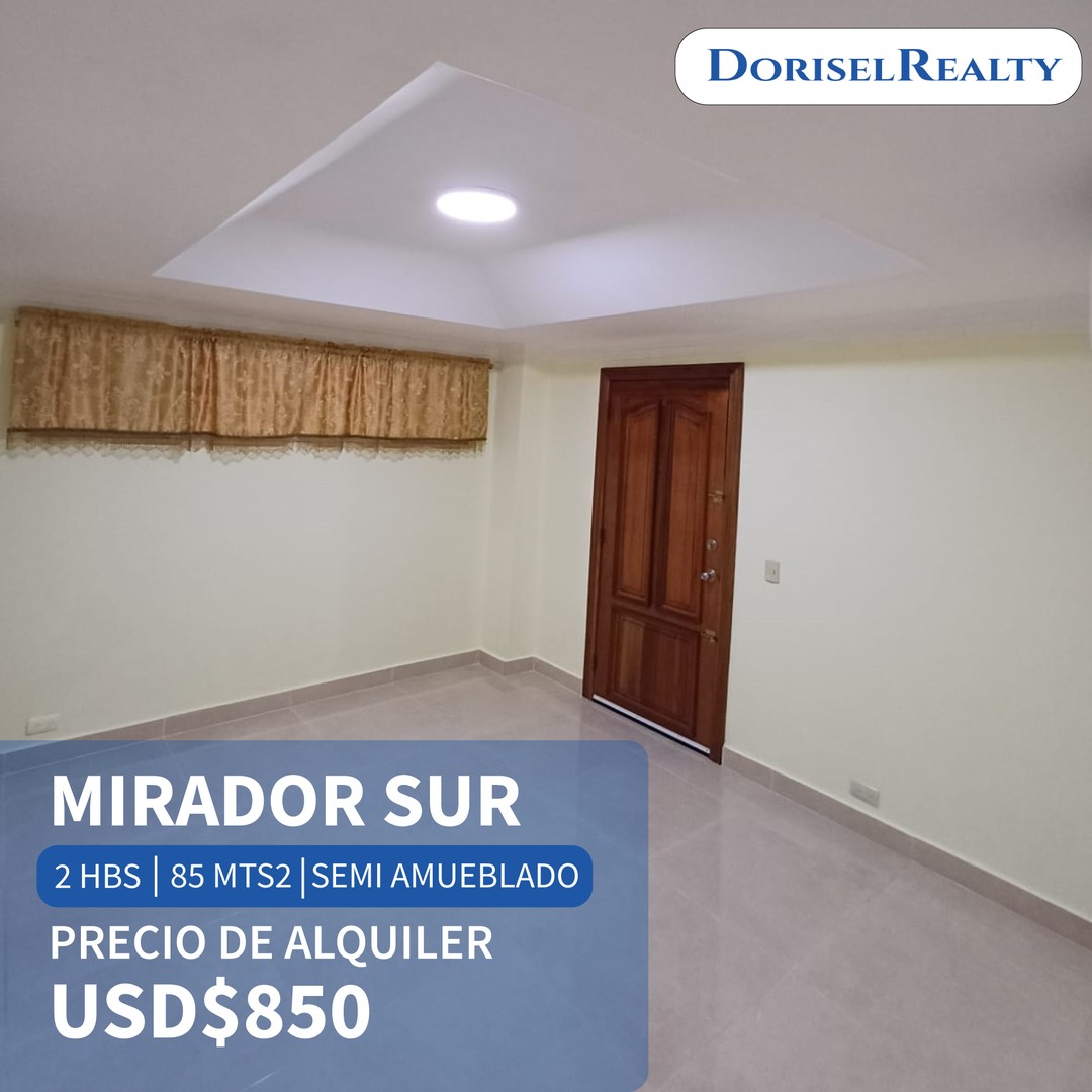 apartamentos - ALQUILER DE MARAVILLOSO APARTAMENTO SEMIAMUEBLADO EN MIRADOR SUR