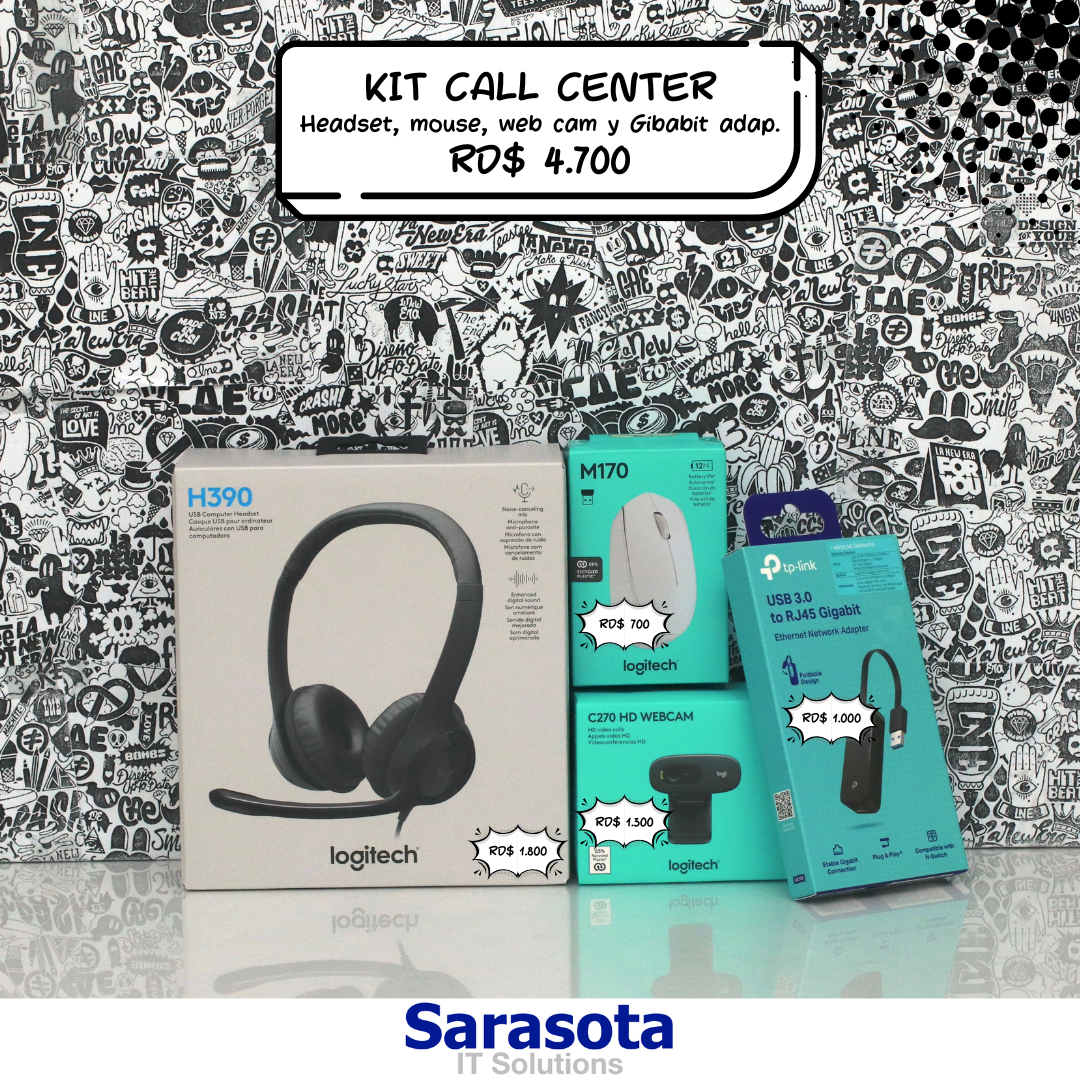 accesorios para electronica - Kit Call Center H390, Web Cam, Mouse, adap Gigabit