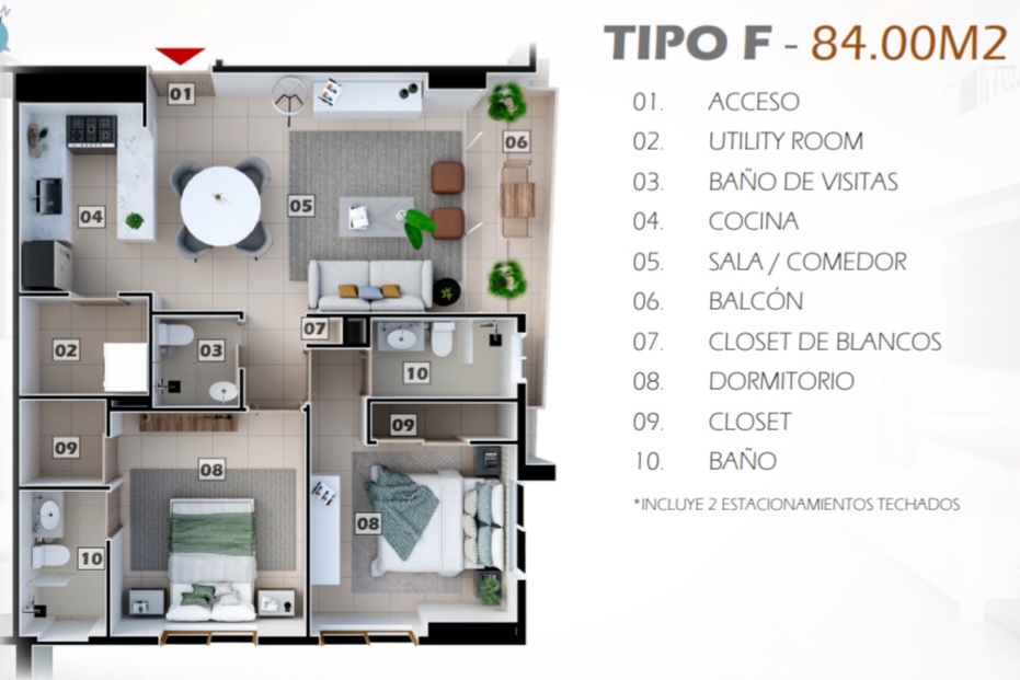 apartamentos - Apartamento de 2 hab. 71M2. Evaristo Morales 5