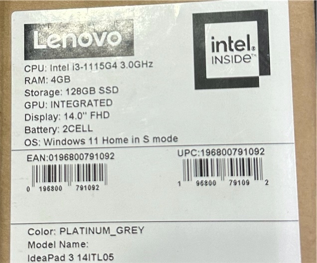 computadoras y laptops - LAPTOP LENOVO IDEAPAD 3 14ITL05 4GB RAM 128GB SSD INTEL i3-11va 14” FHD  1