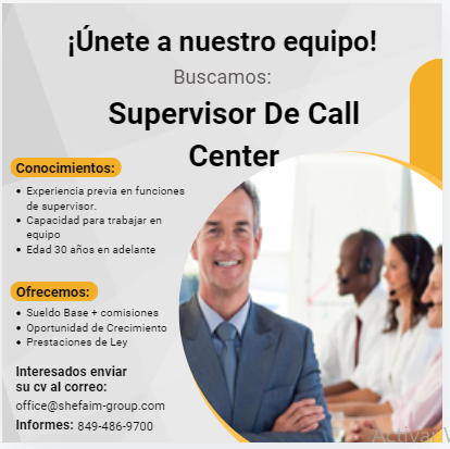 empleos disponibles - Se solicita Supervisor para call Center