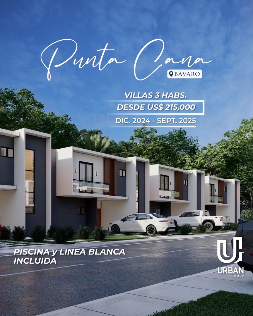 casas vacacionales y villas - Villas en Punta Cana/ Piscina y Línea Blanca Incluida.
Reserva con U$5,000  1