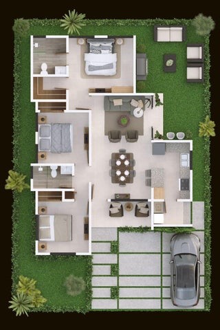 casas - Proyecto en venta Punta Cana #24-240 tres dormitorios, cancha, parque infantil.
 1