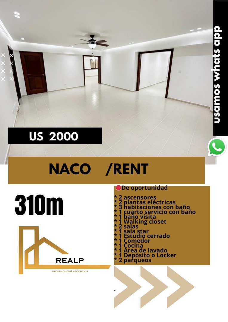 apartamentos - Amplio apartamento en Naco