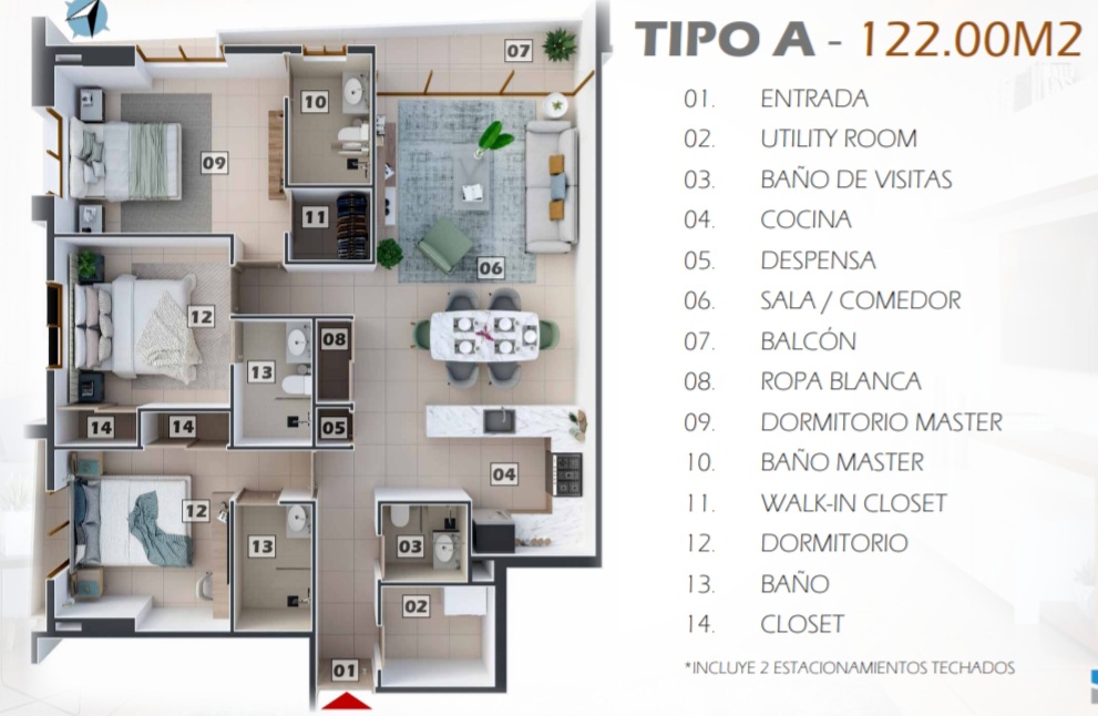 apartamentos - Apartamento de 1 habitación 122 M2 . Piantini 2