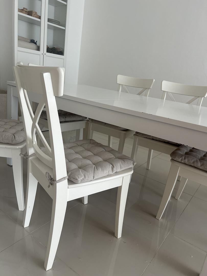 decoración y accesorios - Comedor blanco de madera IKEA – Ajustable de 6 a 8 sillas 2