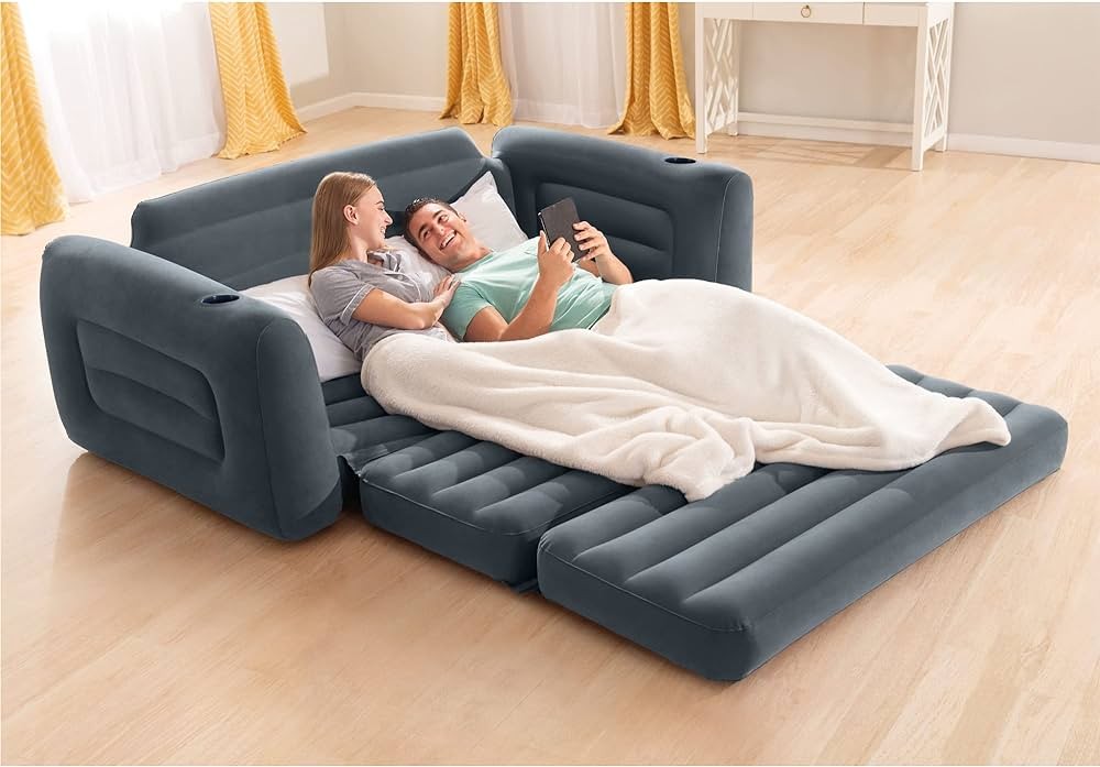 muebles y colchones - Intex Sofá cama inflable extraíble, 80 x 91 x 26 pulgadas, Queen, gris
