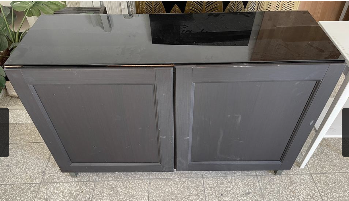 muebles y colchones - mesa credenza con tope vidrio color marron 2