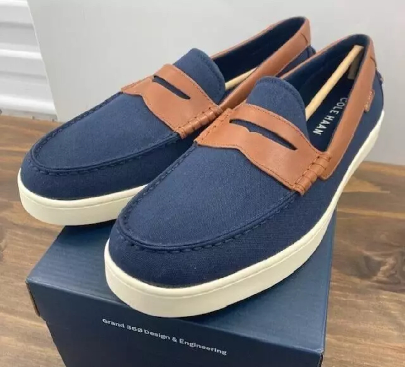 zapatos para hombre - COLE HAAN Shoes Men 10.5 Navy/Tan Nantucket Penny Loafers Slip On Comfort C38570 1