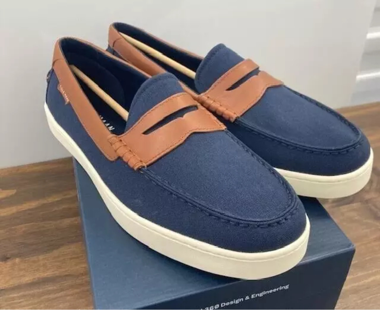 zapatos para hombre - COLE HAAN Shoes Men 10.5 Navy/Tan Nantucket Penny Loafers Slip On Comfort C38570 2